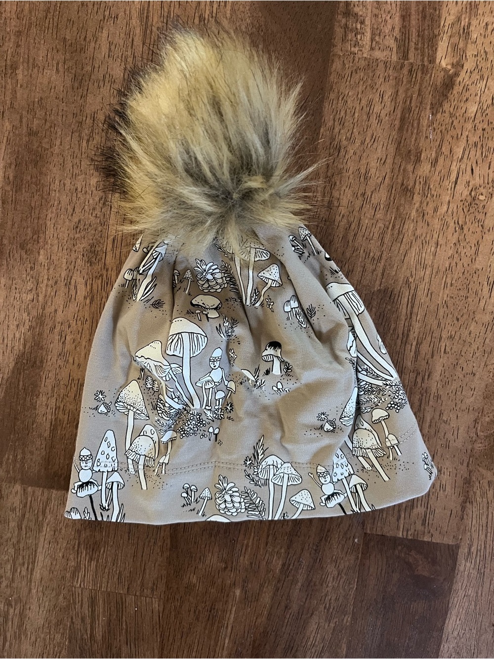 Little & Lively Baby Beanie Hat in Taupe Mushroom Print 0-6M